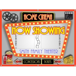 "NOW SHOWING" PERSONALIZED HOME THEATER MOVIE CINEMA BANNER SIGN ART 48" X 36"   262177302484